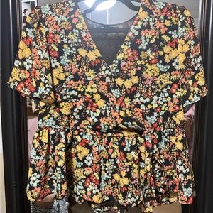 Madewell Floral V-Neck Peplum Top